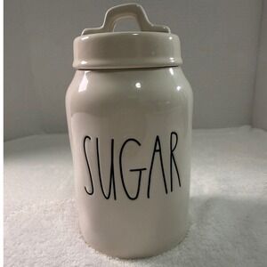 Rae Dunn Artisan Collection Sugar Canister Cream Ceramic Fat Lid Handle